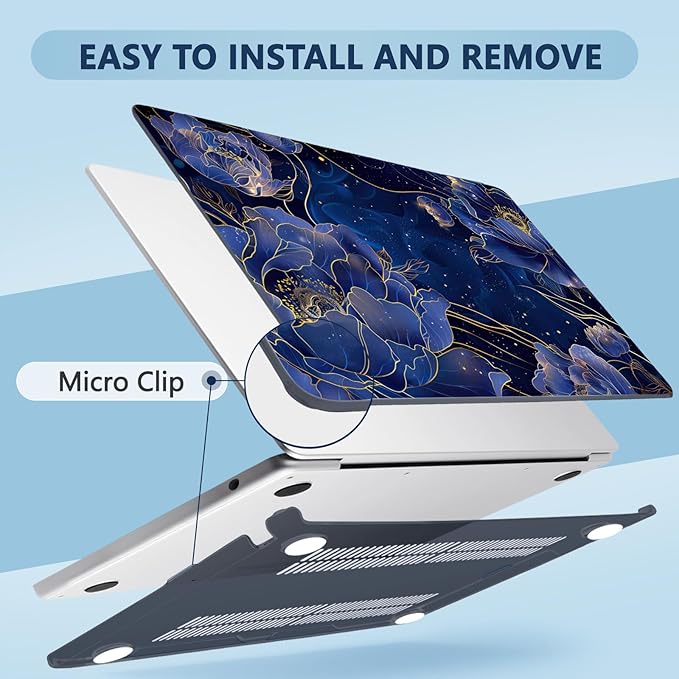 Compatible with MacBook Air 15 inch Case, M4 A3241/M3 A3114/M2 A2941 (Released 2025 to 2023), Hard Shell, Keyboard Cover, Screen Protector, Webcam Cover & Type-C Adapter, Starry Flower