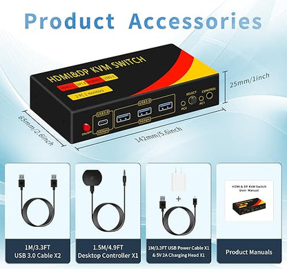KVM Switch 2 Monitors 2 Computers with DP and HDMI
