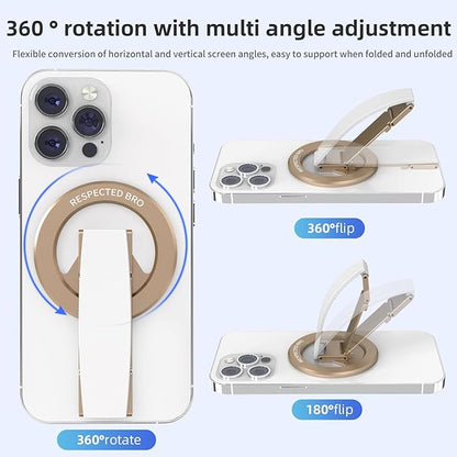 Magnetic-Phone-Grip-Stand, Magnetic Phone Ring Holder Kickstand with Silicone Finger Strap, Compatibility for iPhones, Androids, and More (White)