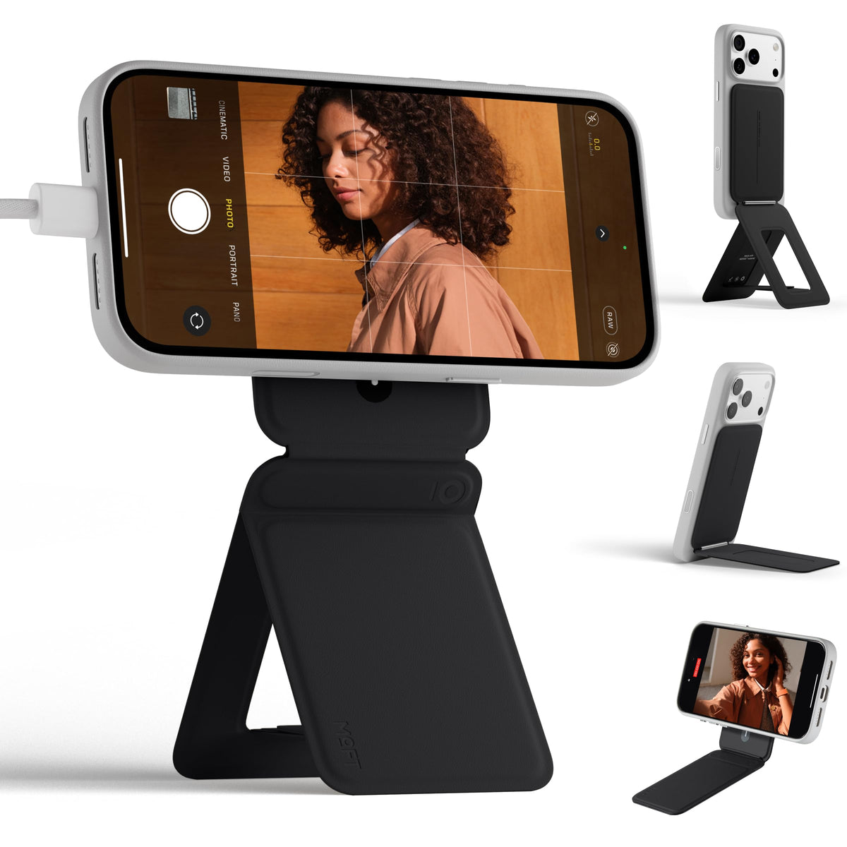 MOFT Phone Stand, Magnetic Phone Tripod Stand Stain-Resistant MOVAS Leather & Angle Adjustment & Strong Magnets Tripod for iPhone 18 Pro & 18 Pro Max & 17-12 Series (Included Metal Ring)-Sunset
