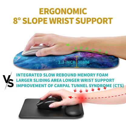Hokafenle Ergonomic Mouse Pad Wrist Support, Wrist Rest Mousepad for Carpal Tunnel Pain Relief with Integrated Memory Foam Slope Massage Bulge (11.8x7.9 inch,Galaxy Nebula Space