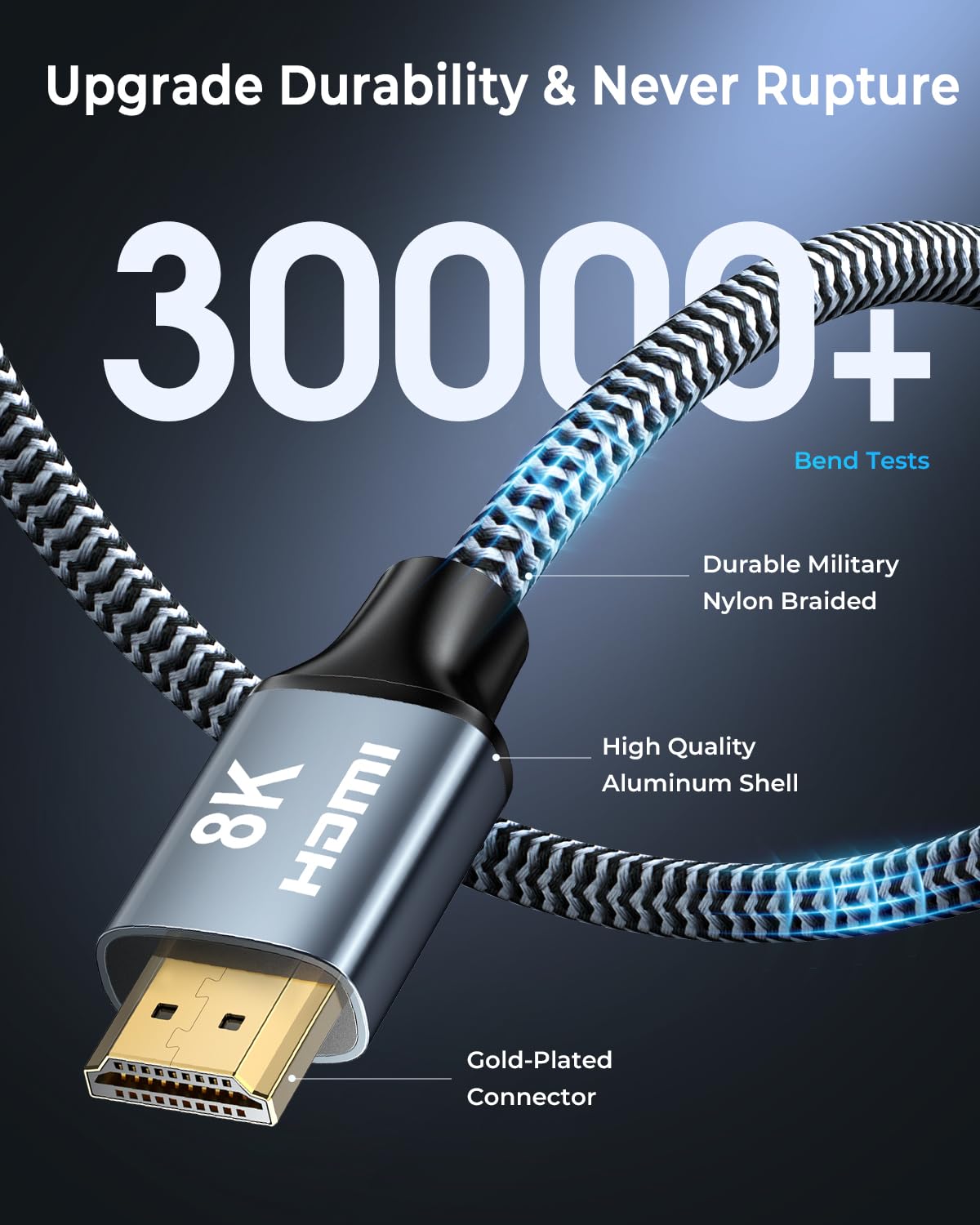 CABNEER 8K HDMI Cable 4 ft, 48Gbps High Speed HDMI 2.1 Cable, HDMI Cord 8K@60Hz 4K@120Hz Support for HDR eARC HDCP 2.2&2.3, HDMI Cable 2.1 Compatible with HDTV, Laptop, Monitor, PC