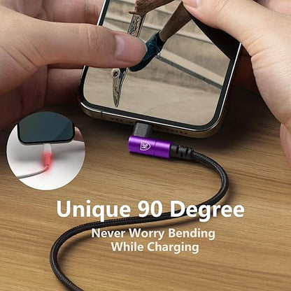 10ft iPhone Charger Cable,3Pack 90 Degree Lightning Cable, [Apple MFi Certified] Long Fast Charging Cord Compatible for iPhone 14/13/12/11/Pro/Max/Mini/X/Plus/8/7/6/Plus/ - Purple