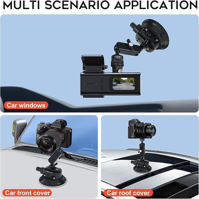 4.5"/14cm Camera Suction Cup Mount with Ball Head Quick Release Magic Arm Metal on Car Boat Windshield Window for Camera/DSLR Action Video Shooting