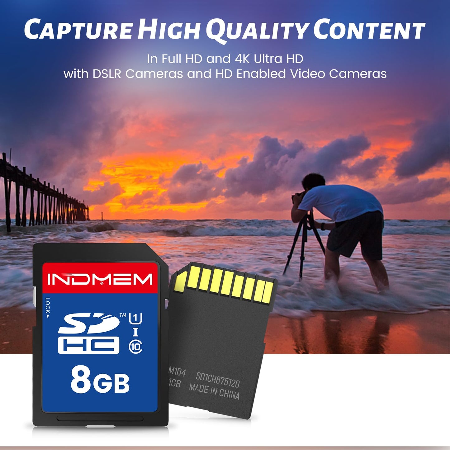 INDMEM SD Card 8GB, 8 Packs Class 10 8GB Flash Memory Card MLC Standard Secure Digital Cards Camera Card