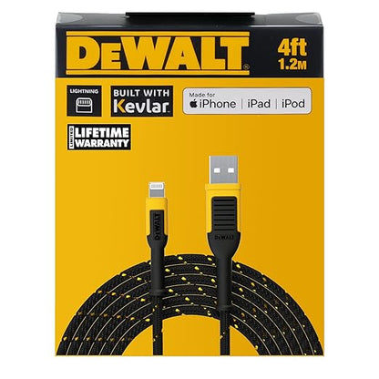 DEWALT Heavy Duty Lightning to USB A Cable — Reinforced Braided Cable for Lightning — Charger Cord Compatible with iPhone — Apple Compatible Charging Cable… (USB A to Lightning, 4FT)