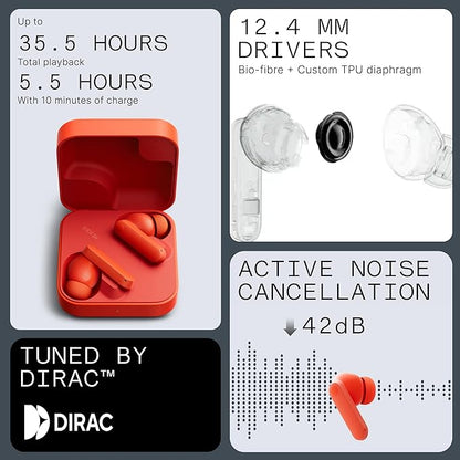 CMF Buds 2a Wireless Earbuds 2025 New Active Noise Cancelling 42dB Hybrid ANC Bluetooth Headphones, 12.4mm Dynamic Driver for Big Bass, 4 Mics Clear Calls, Sport Ear Buds for iPhone, Android, Orange