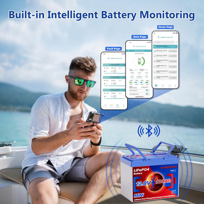 MARSENERGY 12V 100Ah LiFePO4 Lithium Battery with Bluetooth,100A BMS,2-Pack