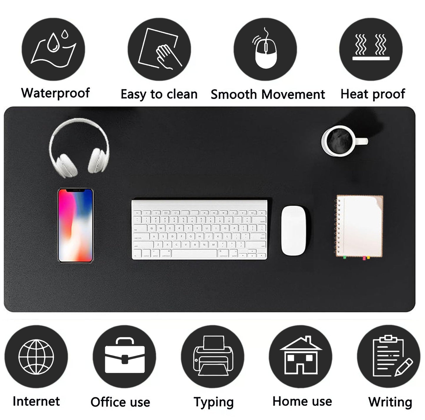 PU Leather Desk Pad Protector Gaming Mouse Pad Non Slip Desk Mat for Keyboard and Mouse Waterproof Desk Writing Pad for Office and Home Desk Accessories(Black, 47.2 * 17.7)
