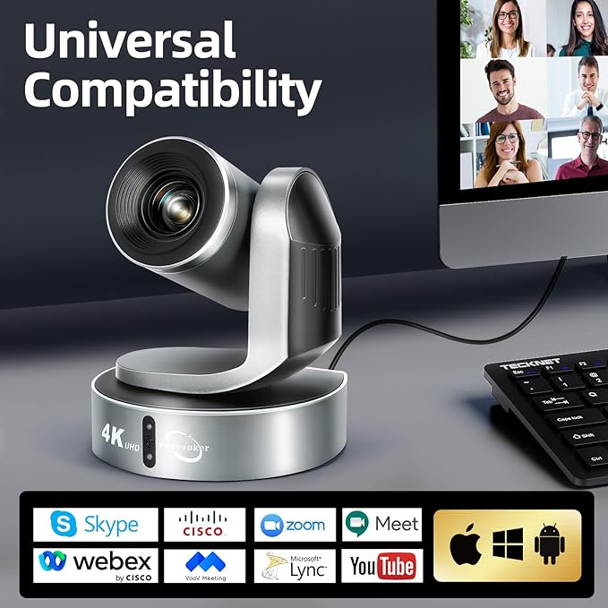 4K Conference Room Camera,PTZ Camera 20X Optical Zoom with IP/USB3.0/HDMI/RS232/RS485 for IP Live Streaming Video Conference and Church Education