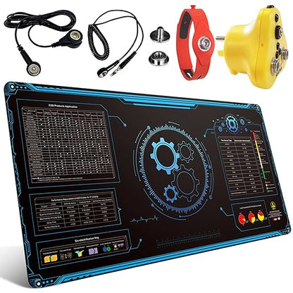 KooMall Large 48x24 Inch Anti Static Mat, Soldering Rubber Mat for PC Building, ESD Sensitive Device Repair, Assembly Work, with ESD Grounding Plug,Cord,Wrist Strap Bracelets Wristband,Heat Resistant