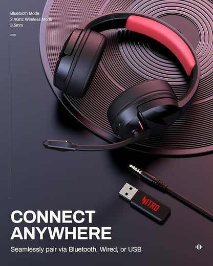 acer Wireless Gaming Headset, PS5 Headset with 2.4GHz for Ps5, Ps4, PC, Switch, Bluetooth 5.3 + 100Hrs Gaming Headphones with Noise Canceling Mic for Laptop, Mobile, Mac, 50mm Drivers (Blackpink)