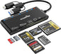 Memory Stick Pro Duo Adapter, Memory Card Reader for MS/XD/CF/SD Card - 7-in-1 Card Reader/Adapter for Windows, Mac, iOS, Android(USB-A + USB-C + Lightning)