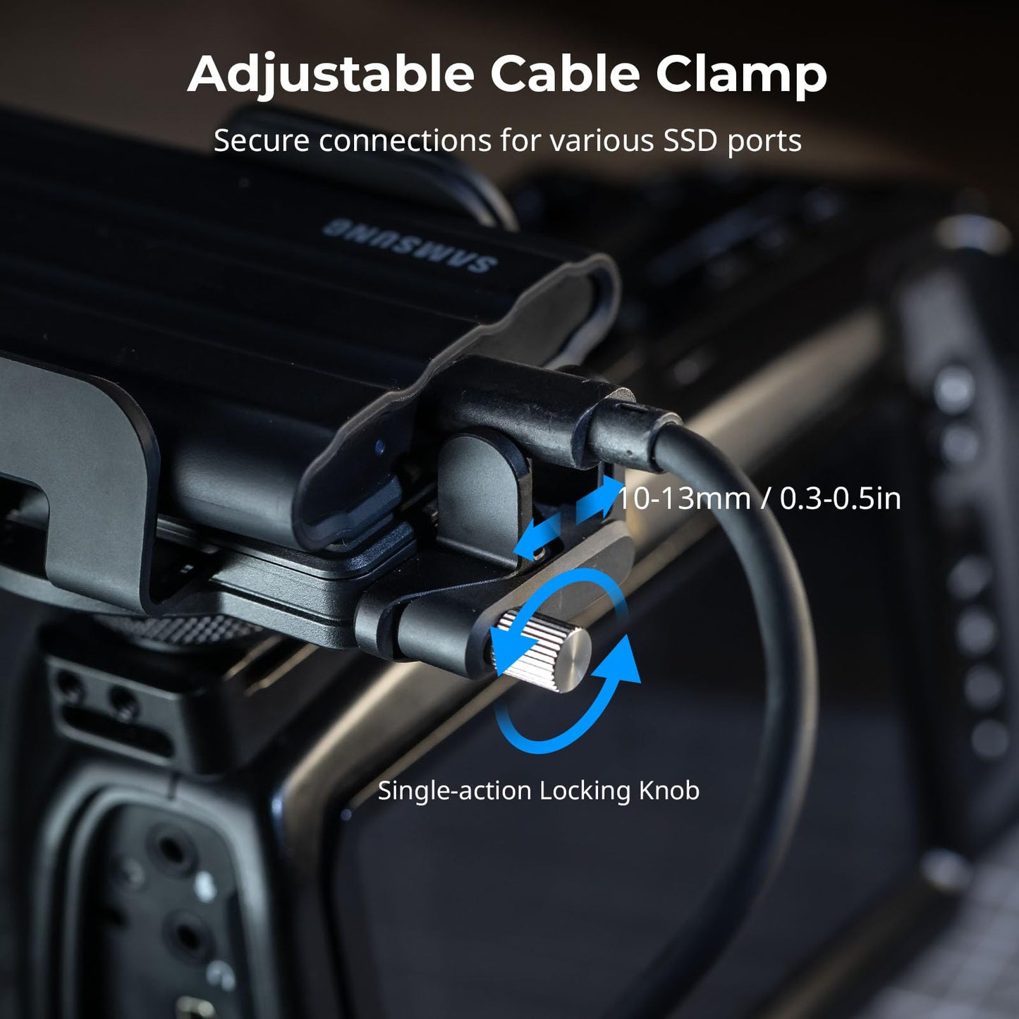 SMALLRIG Universal SSD Holder for MagSafe, SSD Mount Bracket for Samsung T5 T7 SSD, for SanDisk SSD,for iPhone 17/16/15/14, for Camera Cage, with Cold Shoe & Cable Clamp, 40-60mm Wide Clamping - 5196