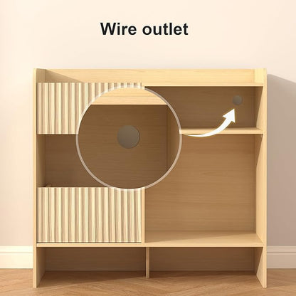 Record Player Stand with Vinyl Storage - Mid Century Modern Turntable Stand with Adjustable Shelves & Cable Hole, Record Player Table with 4 Cubes for Living Room, Bedroom, Oak