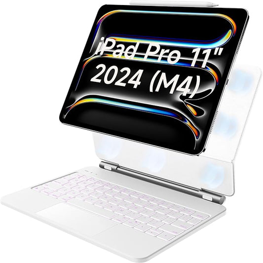 HOU iPad Pro 11 Inch Case with Keyboard(M5 2025/M4 2024,ONLY),iPad Pro 11 Inch (5th Gen) Keyboard Case,Multi-Touch Trackpad,7 Colors Backlight,Easy-Set Magnetic Stand,QWERTY White