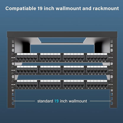 Iwillink 10Gbps Cat6A Patch Panel 24 Port, RJ45 Patch Panel UTP 19-Inch, 1U Network Patch Panel Wallmount or Rackmount Punch Down Block for Cat6A, Cat6, Cat5e, Cat5 Cabling