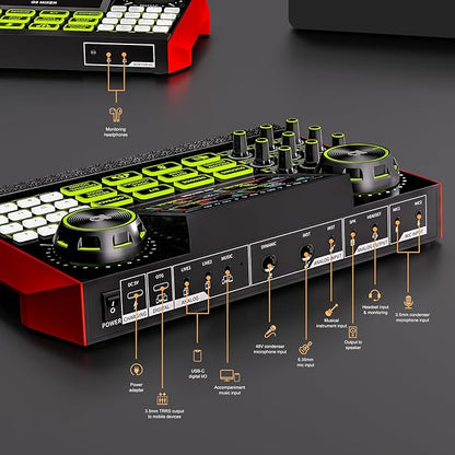 podcast equipment bundle, Live Sound Card with Audio Interface, All-in-One Audio Mixer with Voice Changer, Condenser Microphone for Live Streaming, Singing, Gaming, and Content Creation.