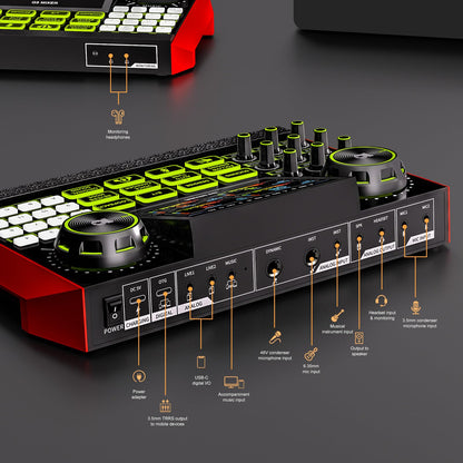 podcast equipment bundle, Live Sound Card with Audio Interface, All-in-One Audio Mixer with Voice Changer, Condenser Microphone for Live Streaming, Singing, Gaming, and Content Creation.