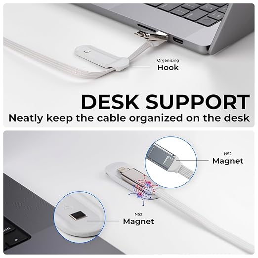 Rolling Square inCharge XL 6-in-1 Multi Charging Cable, Portable USB and USB-C Cable with 100W Ultra-Fast Charging Power, 10 Ft/3m, Glacier White
