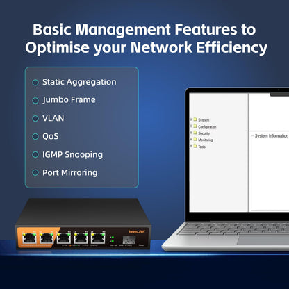 keepLiNK 6 Port 2.5G Web Smart Managed Ethernet Switch with 5 x 2.5G Base-T Ports, 1 x 10G SFP+, Static Aggregation, QoS/VLAN/IGMP, Metal Housing Fanless, Desktop/Wall-Mount