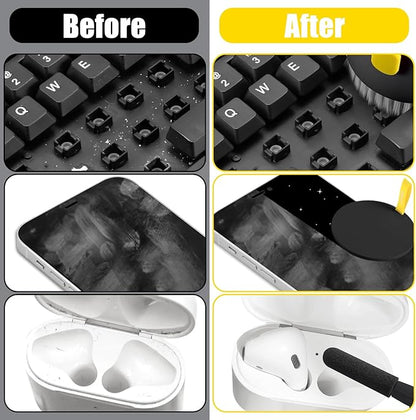 walrfid 2 Pack Laptop Phone Screen Cleaner Kit, Computer Keyboard Brush Cleaning Spray for iPhone AirPods MacBook iPad, 20-in-1 Electronic Device Tool for Camera Earbud TV Car Screens, Black White
