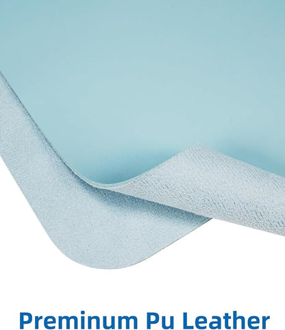 Leather Desk Pad Protector,Mouse Pad,Office Desk Mat, Non-Slip PU Leather Desk Blotter,Large Desk mat,Waterproof Keyboard mat for Office/Home/Decor (Light Blue,55" x 17")