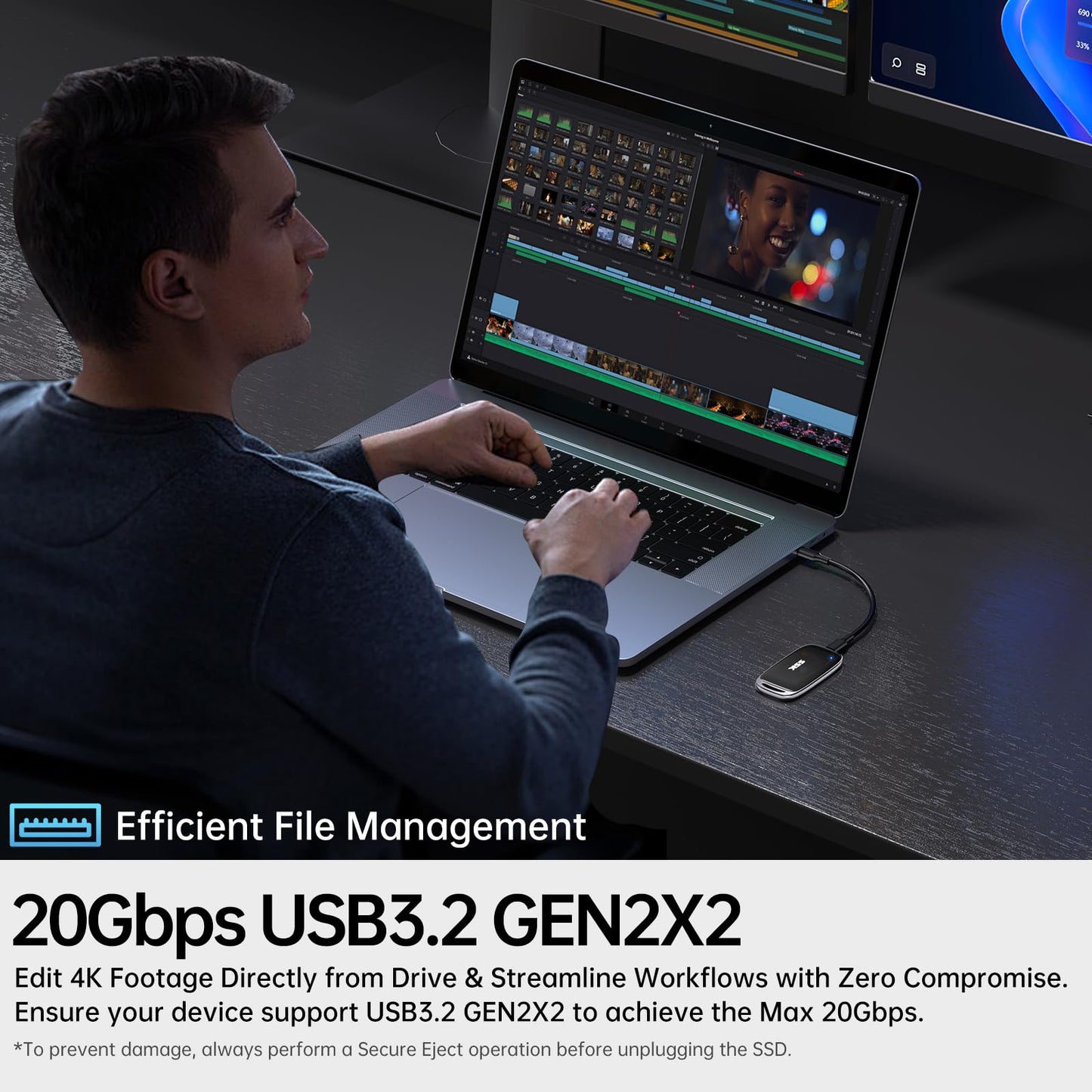 SSK 2TB Portable SSD External Solid State Hard Drive USB3.2 Gen2x2 20Gbps