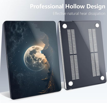 Batianda Premium Case for New MacBook Air 15 inch 2025 2024 2023 with M4 M3 M2 Chip, Designed Black Protective Plastic Hardshell & Keyboard Cover & Screen Protector, Moon in Sky