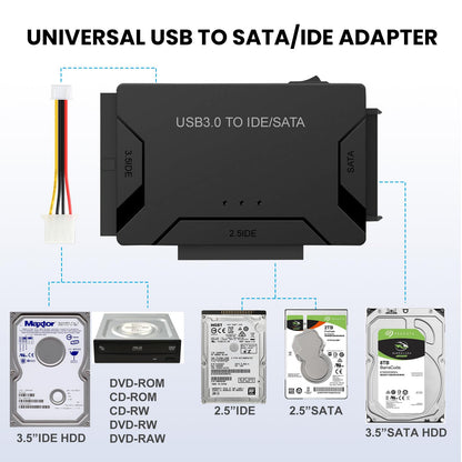 USB 3.0 to SATA IDE Adapter for 2.5" 3.5" SSD HDD Hard Drive Reader 5Gbps