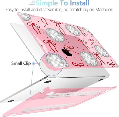 MEEgoodo Case for M4/M3/M2 MacBook Air 13.6 inch Case 2025 2024 2022, Fit Model A3240/A3113/A2681, Laptop Hard Shell with Keyboard Cover Compatible with MacBook Air 13 inch, Disco Balls & Red Bows