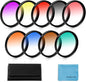 40.5mm Graduated Color Filters Kit 9 Pieces Gradual Colour Lens Filter Kit Set Accessory for Canon Nikon Sony Pentax Olympus Fuji DSLR Camera + Lens Filter Pouch +Lens Cleaning Cloth