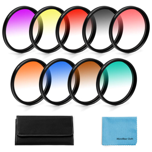 40.5mm Graduated Color Filters Kit 9 Pieces Gradual Colour Lens Filter Kit Set Accessory for Canon Nikon Sony Pentax Olympus Fuji DSLR Camera + Lens Filter Pouch +Lens Cleaning Cloth