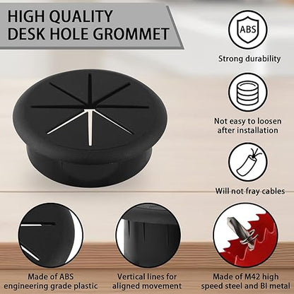 2-3/8IN(60mm) Desk Grommet, 13 Pieces Wire Grommet, Desk Hole Cover for Cables with Hole Saw,Plastic Cable Cord Wire Hole Cover for Desk, Table,Cabinet,Countertop and Other Furniture(Black)