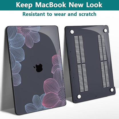 Teryeefi for MacBook Pro 13 inch Case M2 M1 2022 2020-2016 Release (Model A2338 A2289 A2251 with Touch Bar), Plastic Hard Shell Case & Keyboard Cover & Screen Protector, Hand-Drawing Floral