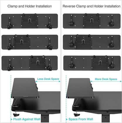AVLT Clamp Desk Shelf Dual 32" Monitor Riser With Slide-out Holder for Convertible Laptop, Tablet, Smartphone (Black) - Floating Stand (Clamp-On Shelf Only)