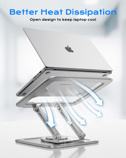 LOXP Adjustable Laptop Stand, Computer Stand with 360 Rotating Base, Ergonomic Laptop Riser Mount for Desk Foldable Protable Computer Desk Fits with MacBook Pro Air (10-16") - White