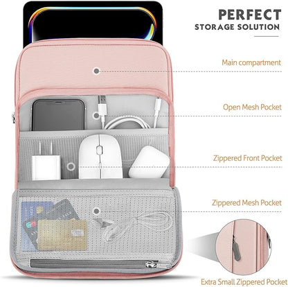MoKo 12.9 Inch Tablet Sleeve Bag Carrying Case with Pockets Fits 13 Inch New iPad Pro M4 & Air M2 2024, iPad Pro 12.9 M2&M1, Surface Laptop Go 12.4", Galaxy Tab S8+/S9+ 12.4", Pink