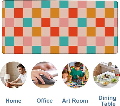 Large Mouse Pad Retro Checkerboard Gaming Desk Pad Computer Keyboard Non-slip Waterproof Mouse Mat with Rubber Base and Stitched Edges Entertainment Office Writing Desk Mat 35.4 x 15.7 Inches