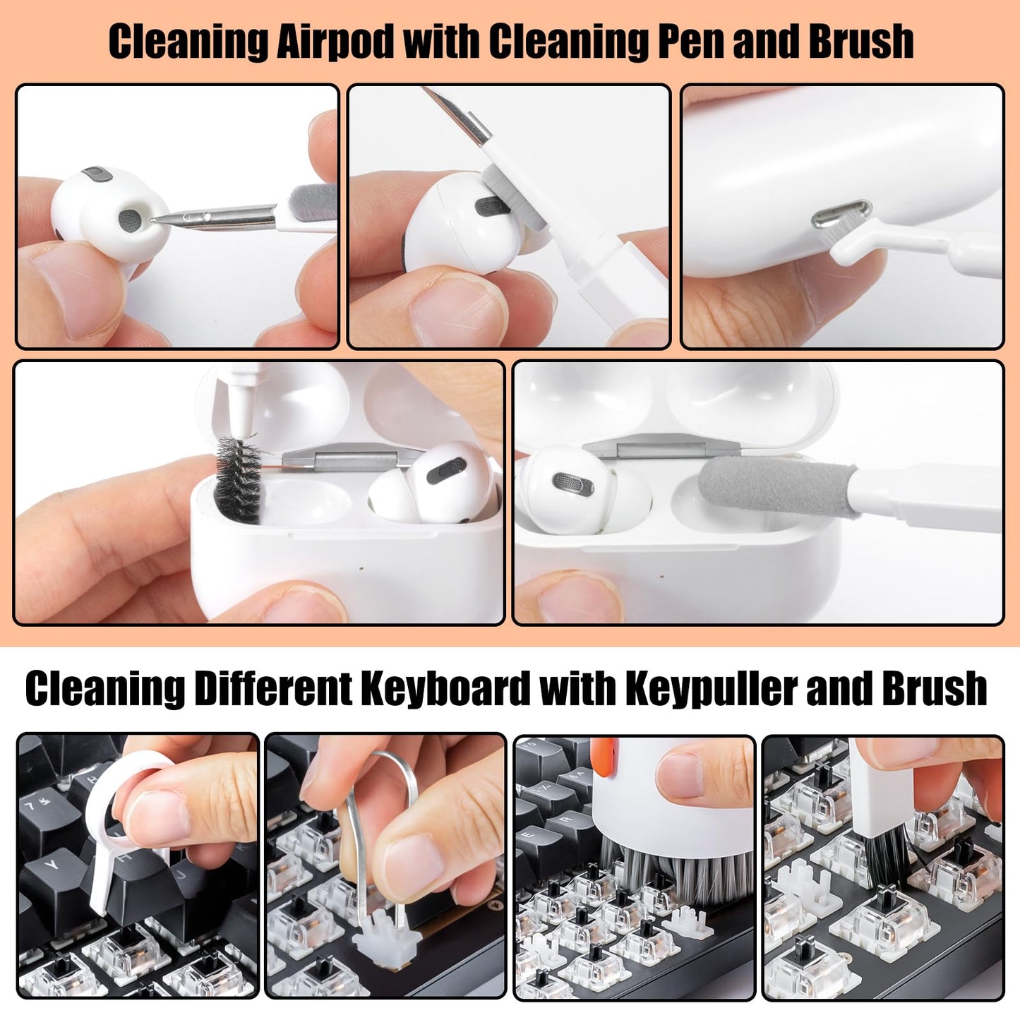 walrfid Laptop Phone Screen Cleaner Kit, Computer Keyboard Brush Cleaning Spray for iPhone AirPods MacBook iPad, 20-in-1 Electronic Device Clean Tool for Camera Earbud Car Screens (White)