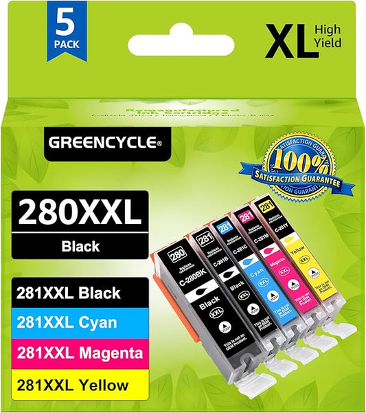 Compatible for 280XXL 281XXL Cartridges, PGI-280XXL CLI-281XXL Combo 5 PC
