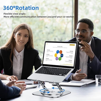 Adjustable Laptop Stand for Desk, Ergonomic Riser with 360° Rotating Base, Foldable Notebook Computer Holder Compatible MacBook Air Pro, Dell XPS, More 10-17" Laptops, Silver