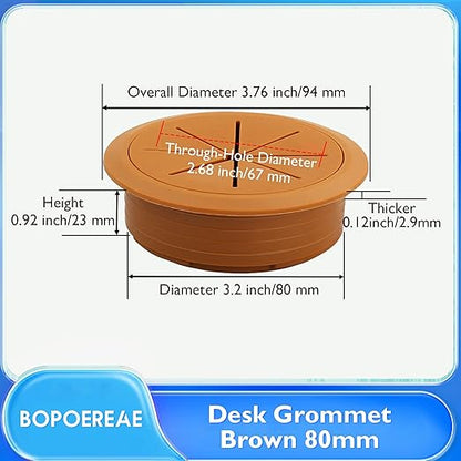 Desk Grommet 3-1/8" (80 mm), Desk Hole Cover for Cables Brown, Cable Grommet ABS Plastic, Desk Hole Grommet for Office and Home Table Cable, Detachable & Flexible Cable Cord Organizer-2 Pcs