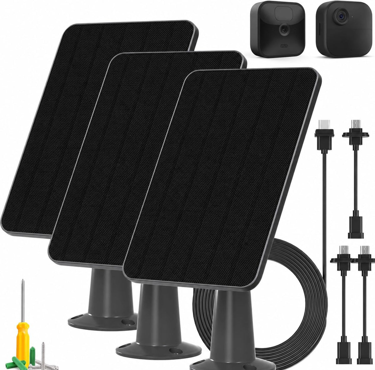 Solar Panel for Blink Outdoor 2K+/4(4th Gen)/Outdoor(3rd Gen) XT3 and XT2/XT Camera/Blink Outdoor Camera, 5W Solar Panel Charger with Mount 13.1ft Cable Rubber Plug, IP65 Waterproof, 3 Pack