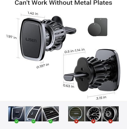 LISEN Magnetic Phone Holder for Car - Upgraded Clip Ultra 6 Strong Magnets, Phone Magnets for Back of Phone, Soporte de Telefono para carro for Galaxy S25 Ultra 4-6.7 inch Smartphones (Black)
