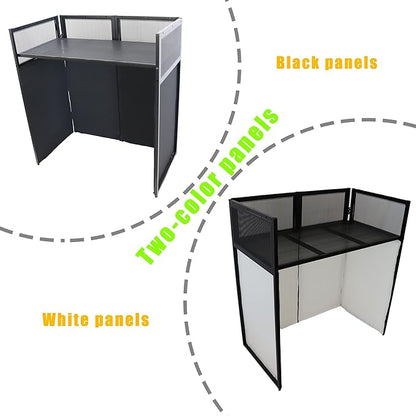 Portable DJ Booth DJ Facade DJ Table Station Two-position Height Adjustable Tabletop DJ Table Stand DJ Event Booth w/Travel Bag Black&White Scrims For Gig, Party, Show