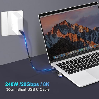 CABLEDECONN USB2.0 A to USB C 3.2 Type C 20Gbps Male to Male Detachable 0.5m 1.6ft Cable Data Extension 10Gbps 240W Fast Charge 8K Ultra HD Video Data Connection Power Line