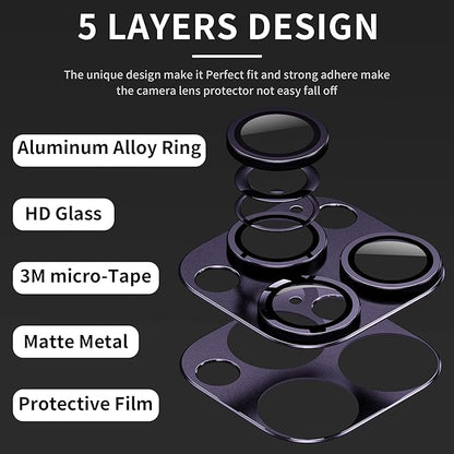 Camera Lens Protector for iPhone 14 Pro/iPhone 14 Pro Max, Alloy Metal Camera Cover with Tempered Glass Screen Protector Accessories,Case Friendly,Scratch Resistant,Easy to Install -Purple