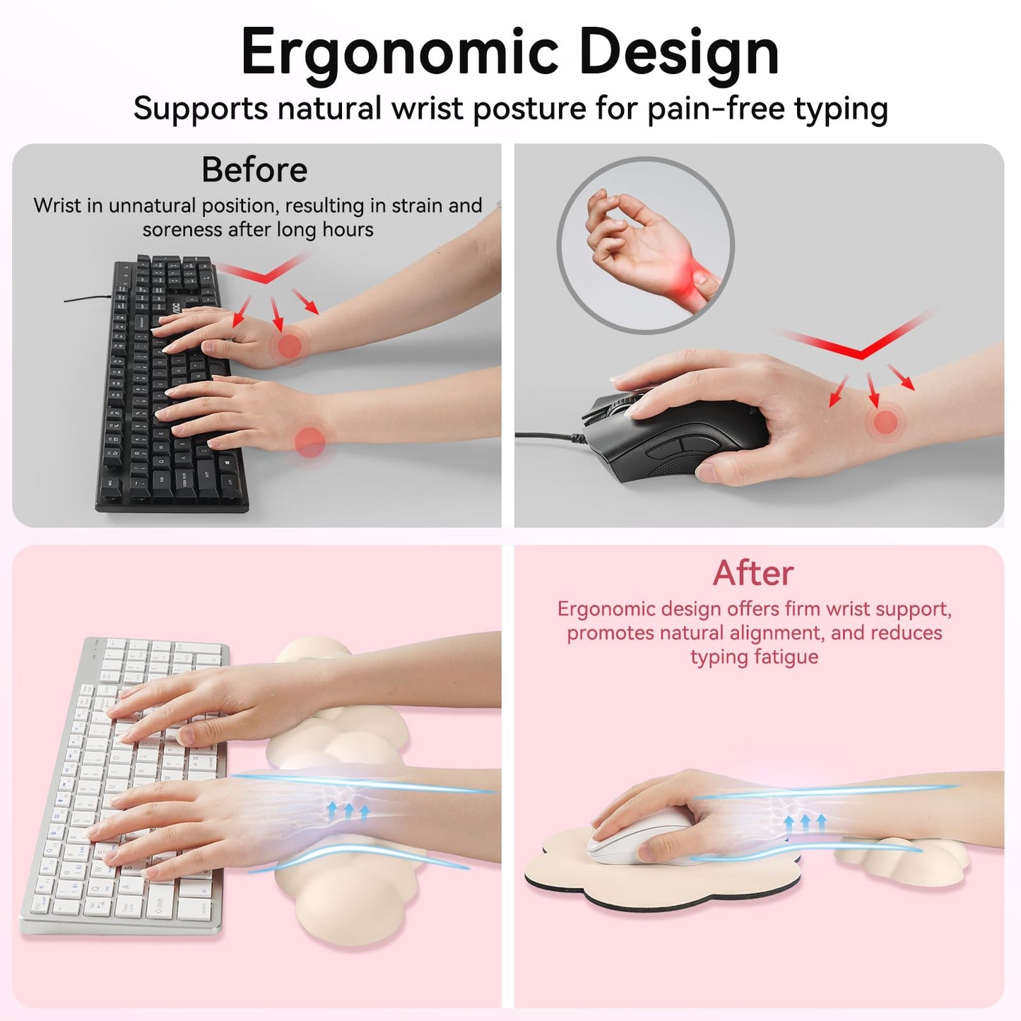 Sushret Cloud Wrist Rest for Computer Keyboard and Mouse Pad Set, Beige