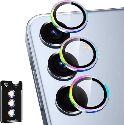 for Samsung Galaxy S25 Camera Lens Protector, Individual Metal Ring Tempered Glass Lens Cover, [Strong Adsorption] Scratch Resistant Ultra-Thin HD Clear Lens Cover, 1 Set-Colorful